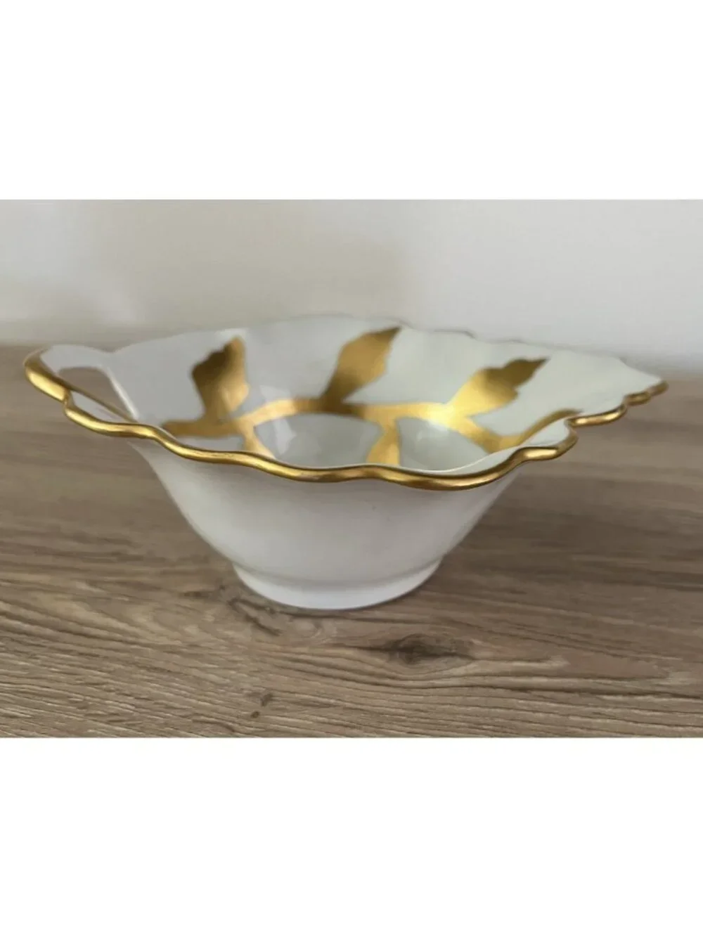 Vtg Schumann Germany Gold Leaf Porcelain Creamer Bowl Scalloped Rim European MCM